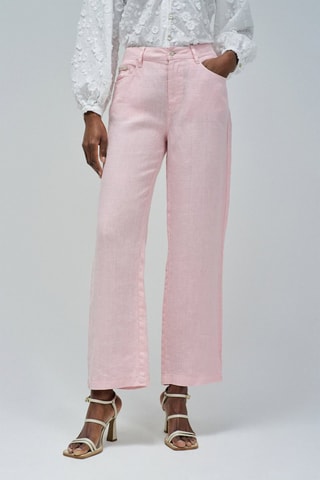 Pantalon regular en lin - Rose