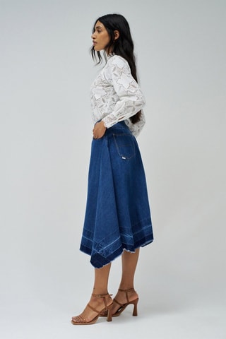 Jupe midi en jean - Bleu