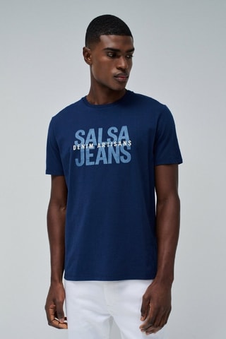 T-shirt slim - Blanc et bleu