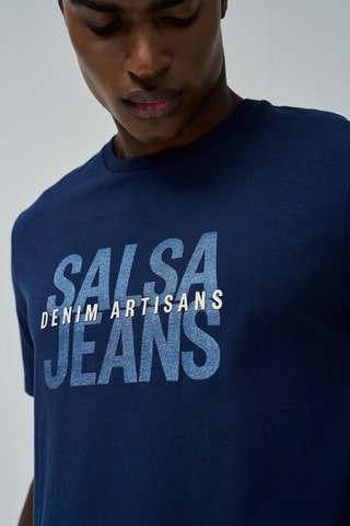 T-shirt slim - Blanc et bleu