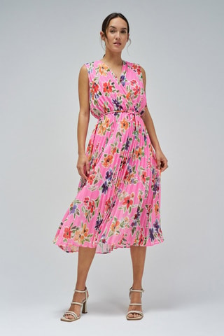 Robe plissée - Blanc, rouge et rose
