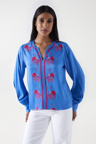 Blouse regular - Blanc, bleu et rouge