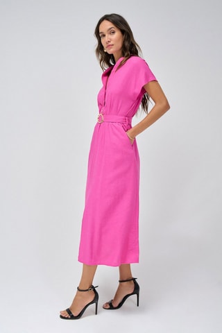 Robe midi regular en lin - Rose