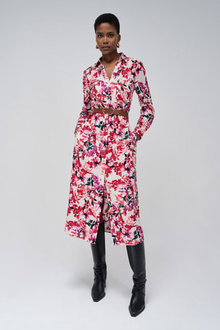 Robe chemise regular - Blanc, rouge et rose