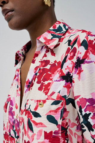 Robe chemise regular - Blanc, rouge et rose