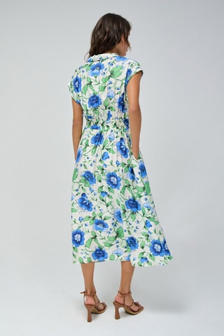 Robe chemise - Blanc, bleu et vert