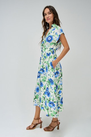 Robe chemise - Blanc, bleu et vert