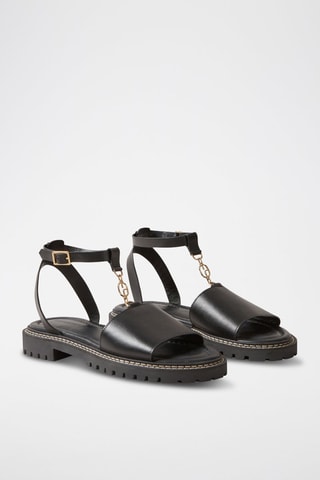 Leren Sandalen - Zwart - Goudkleurig en zwart