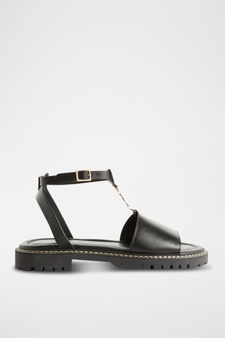 Leren Sandalen - Zwart - Goudkleurig en zwart