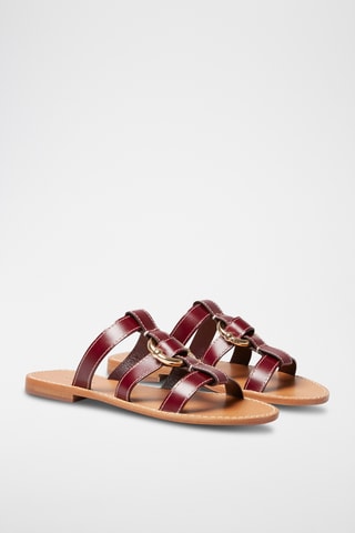 Leren Platform Sandalen - Bordeauxrood