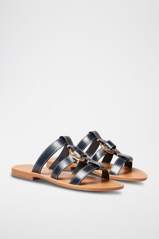Leren Platform Sandalen - Marineblauw