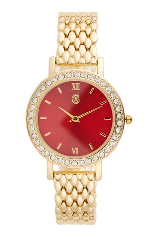 Reloj de cuarzo de metal aleado - Dorado y rojo