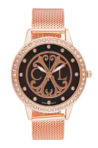 Reloj de cuarzo de acero - Rosa dorado y negro