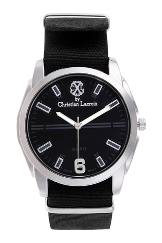 Reloj de cuarzo de tela nato - Negro y plateado