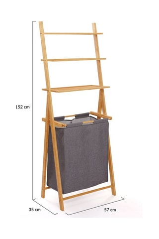 Panier à linge avec étagère en bambou Maya - 57 x 35 x 152 cm