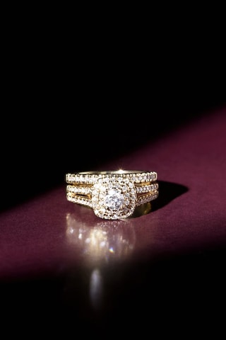 Alliance et solitaire Duo de Bagues Carré Passion - Or jaune et diamants