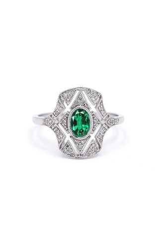 Bague Féérique - Or blanc, diamants et émeraude