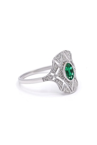 Bague Féérique - Or blanc, diamants et émeraude