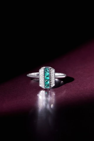 Bague Katell - Or blanc, diamants et émeraudes