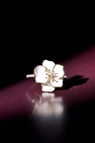 Bague Orchidée - Or jaune, diamants et émail