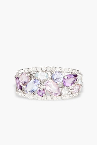 Bague Blueymix - Or blanc, améthystes, topazes, tanzanites et diamants