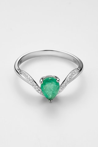 Bague - Or blanc, diamants et émeraude