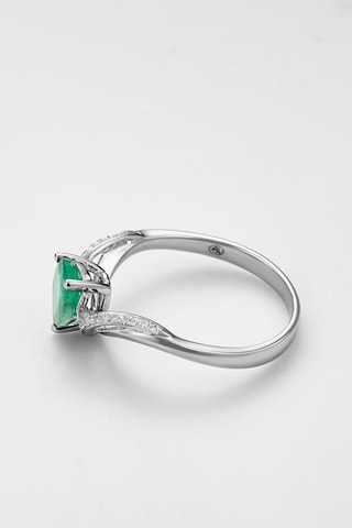 Bague - Or blanc, diamants et émeraude