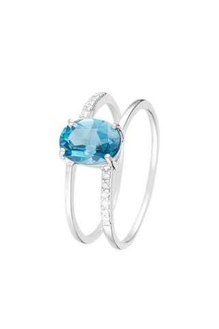 Bague Topazien - Or blanc, diamants et topaze