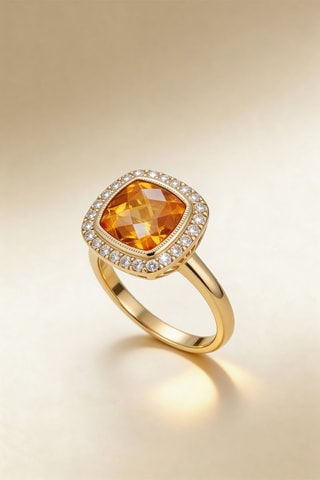 Bague Antique Stone - Or jaune, diamants et citrine