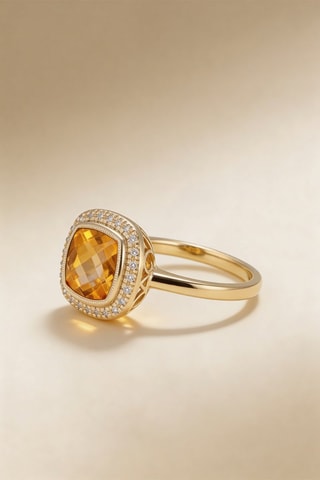 Bague Antique Stone - Or jaune, diamants et citrine
