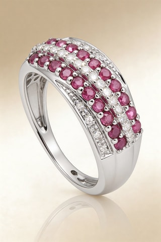Bague Chemin des Rubis - Or blanc, diamants et rubis