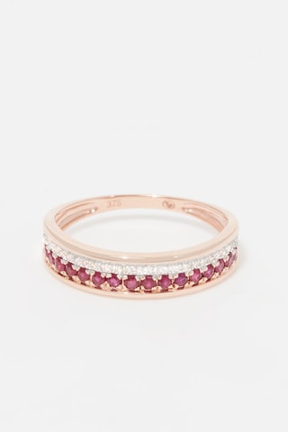 Bague Double Voie - Or rose, rubis et diamants
