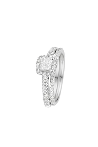 Alliance et solitaire Brillant Duo - Or blanc et diamants