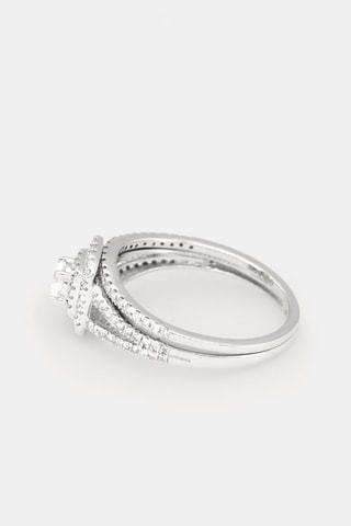 Alliance et solitaire Carré somptueux - Or blanc, diamants et solitaire