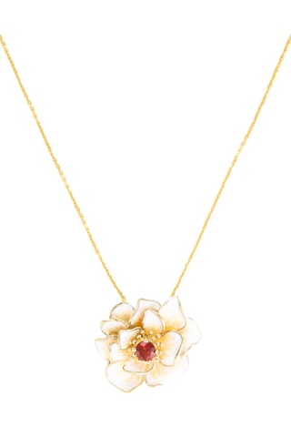 Pendentif Fleur flamboyante - Or jaune et grenat