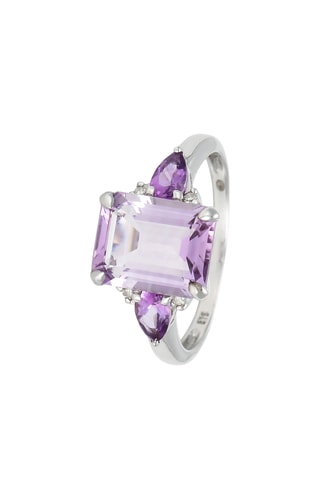 Bague - Or blanc, améthystes et diamants