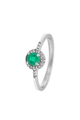 Bague - Or blanc, diamants et émeraude