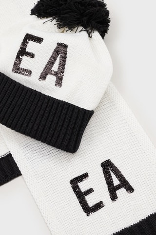 Bonnet à pompon et écharpe - Blanc et noir