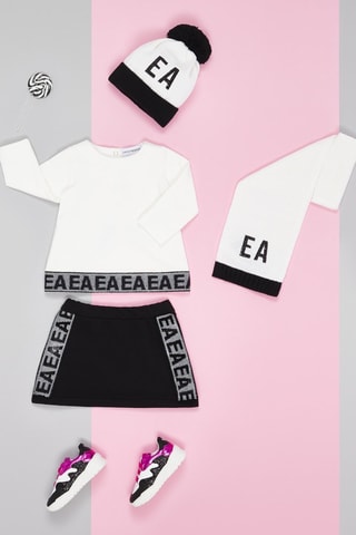 Bonnet à pompon et écharpe - Blanc et noir