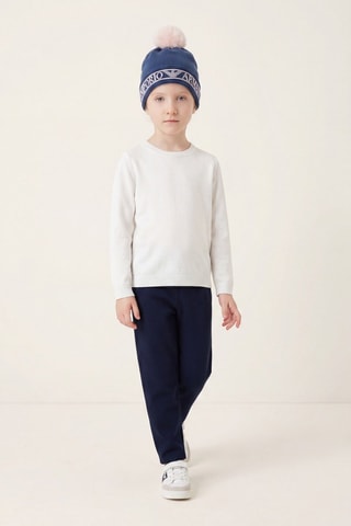 Bonnet à pompon et écharpe en laine - Blanc marine