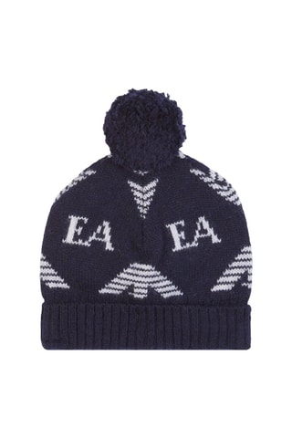 Bonnet à pompon en laine, soie et cachemire - Bleu cobalt - Emporio Armani