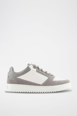 Baskets en croûte de cuir - Gris et blanc - Emporio Armani