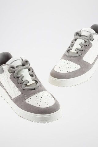 Baskets en croûte de cuir - Gris et blanc - Emporio Armani