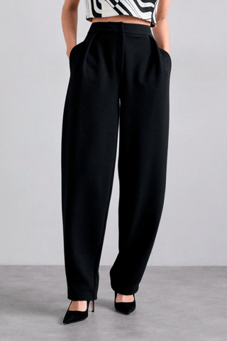 Pantalon taille haute en laine vierge - Noir - Emporio Armani