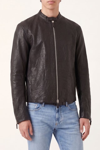 Veste en cuir d’agneau - Noir - Emporio Armani