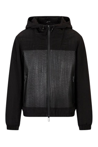 Veste à capuche en cuir d’agneau - Noir - Emporio Armani