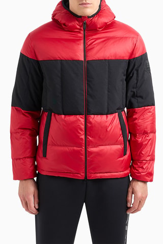 Doudoune à capuche - Rouge et noir