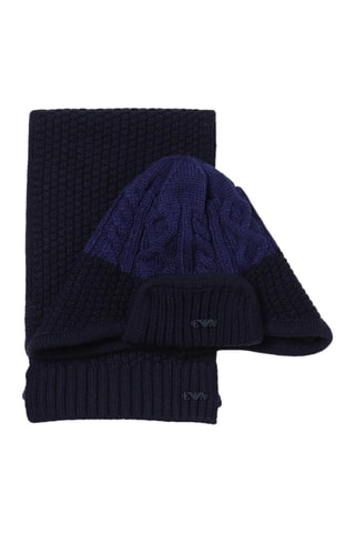Bonnet et écharpe en laine - Bleu marine - Emporio Armani