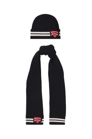 Bonnet et écharpe en laine - Bleu marine - Emporio Armani