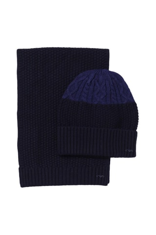 Bonnet et écharpe en laine - Bleu marine - Emporio Armani